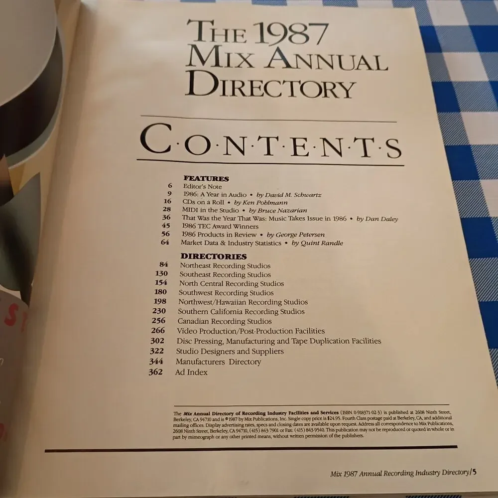 The 1987 Mix Annual Directory Of Recording Industry Facilities And Services